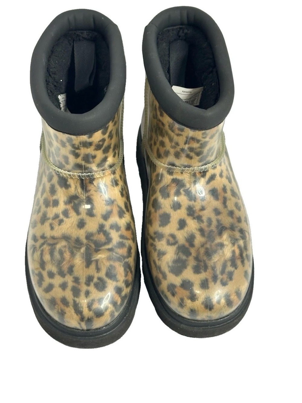 Women’s Leopard Print Waterproof Boots Black Trim Size 7